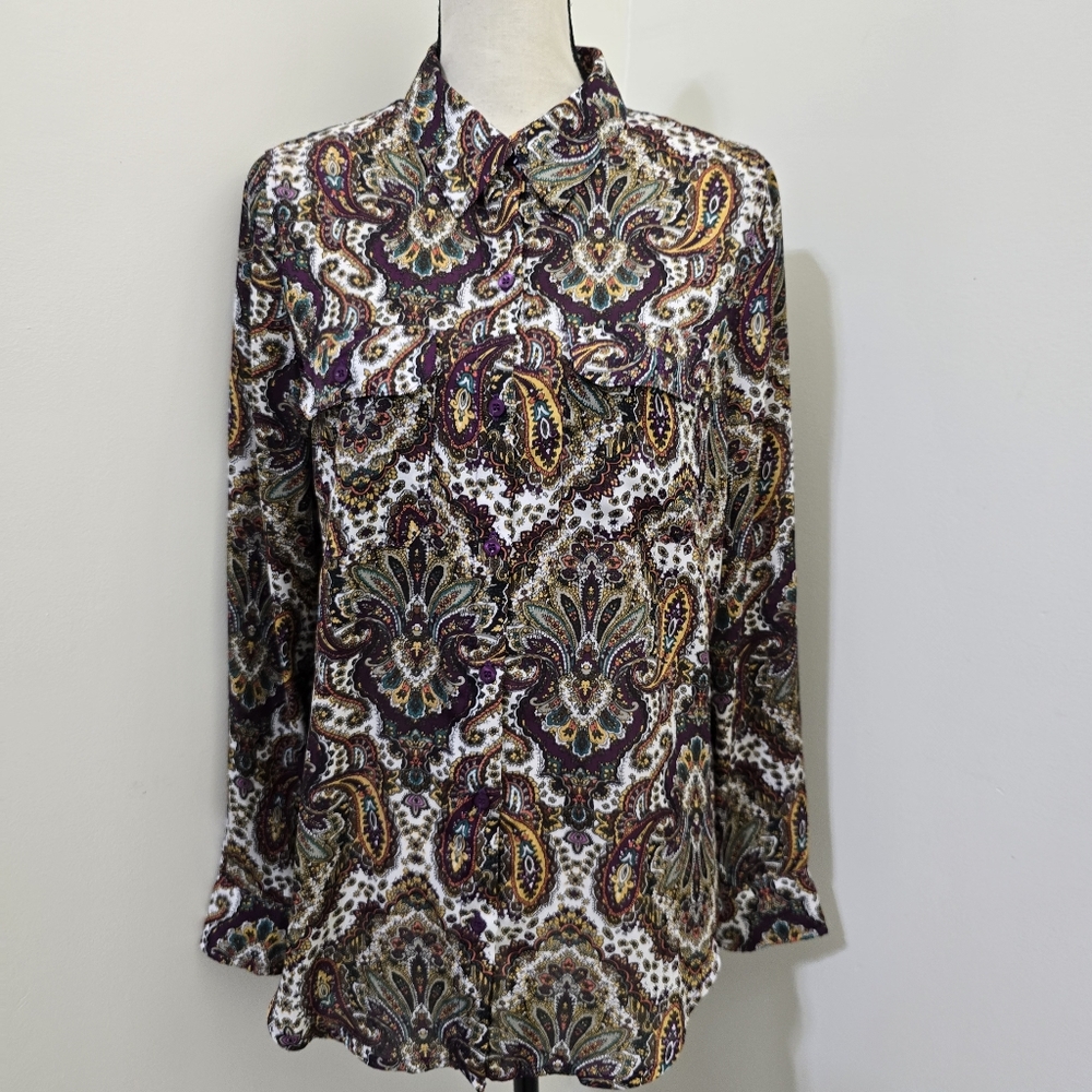 PREMISE women's size 6 Long Sleeve Western Paisley Button Down Shirt